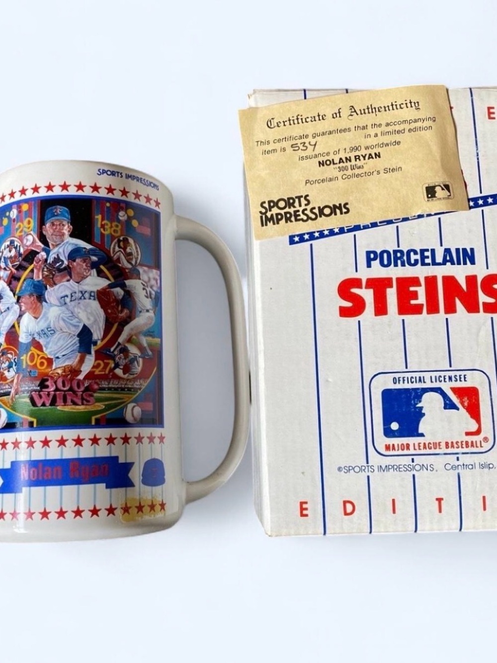 Nolan Ryan 300th Win Texas Rangers Porcelain Stein